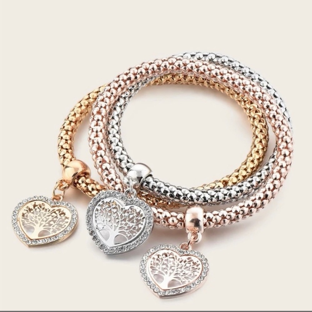 Elegant Gold, Silver, and Rose Gold Heart Charm Bracelets